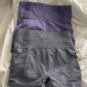SHEIN gym shorts. Purple and blue heathered wash. Size S but fit more like XS.